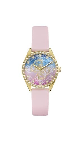 Guess AVA damski zegarek 34 mm stal szlachetna – kwarcowy analogowy zegarek na rękę silikonowy pasek różowy, modny zegarek damski kolorowy cyferblat, 5 bar GW1042L2