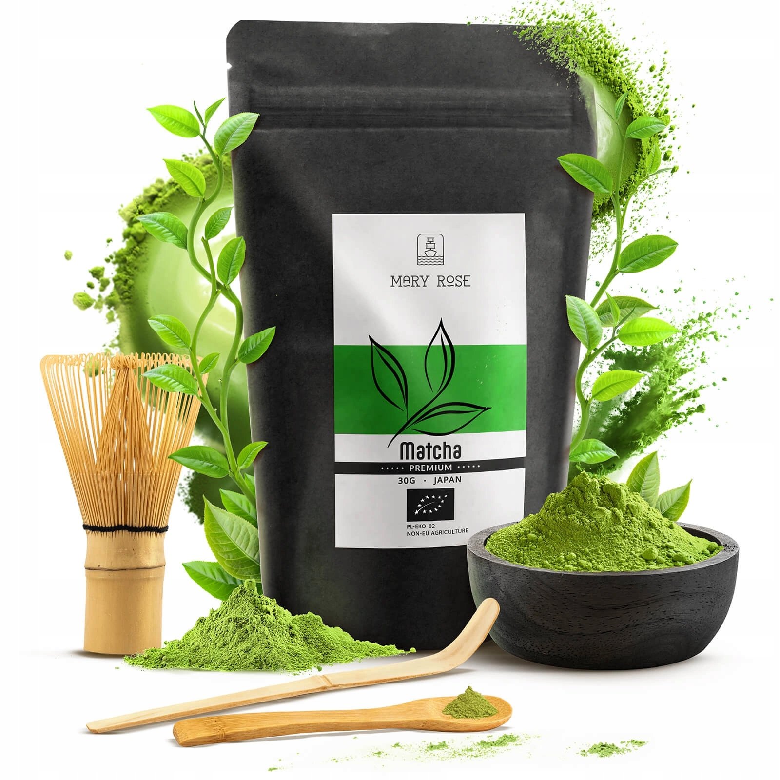 Zestaw Matcha Japońska Premium Bio Akcesoria Bambusowe 30g Zielona Herbata