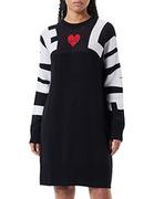 Sukienki - Love Moschino Damska sukienka z długim rękawem, żakardowa, Intarsia i Heart, z logo, haftowana sukienka, czarny, 40 - miniaturka - grafika 1
