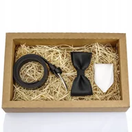 Paski - ZESTAW GRACIO PASEK CZARNY SKÓRZANY MUCHA CHŁOPIĘCA POSZETKA BIAŁA KOMUNIA - miniaturka - grafika 1