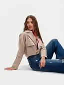 Płaszcze damskie - Krótki beżowy trencz - miniaturka - grafika 1