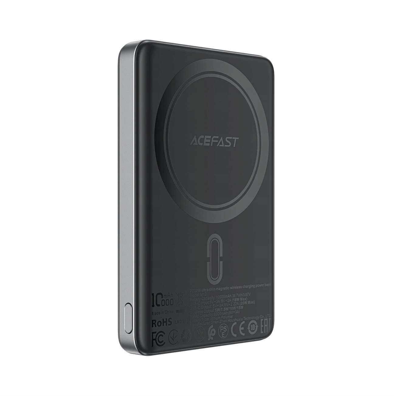 Acefast M12-10000 PD20W ultra-cienki, zgodny z MagSafe - czarny