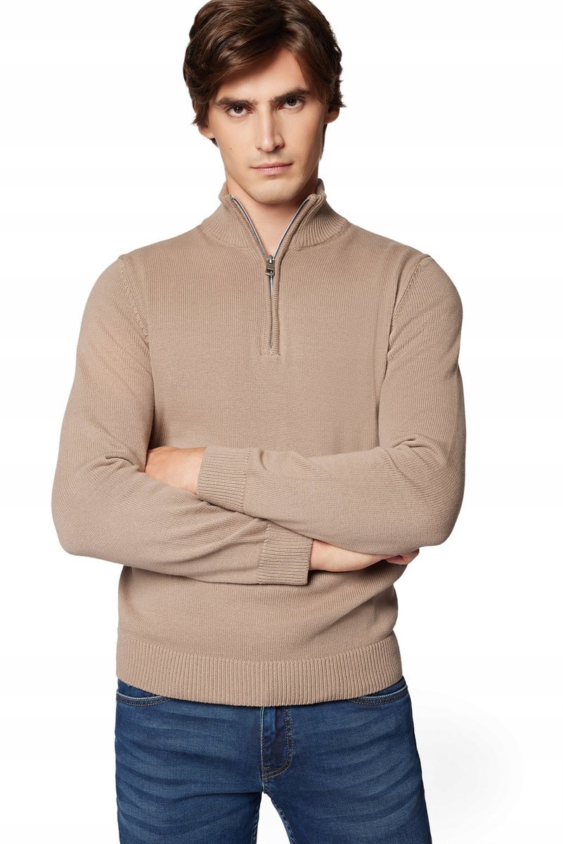 Sweter Męski Bawełniany Beżowy Rozpinany pod Szyją Próchnik PM10 2XL