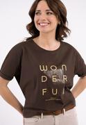 Bluzki damskie - Luźna koszulka z napisem, Comfort Fit, T-WONDERFUL - Volcano - miniaturka - grafika 1