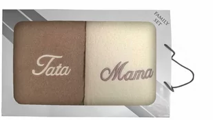 Komplet ręczników w pudełku 2 szt 50x100 Beżowy Kremowy Mama Tata - Ręczniki - miniaturka - grafika 1