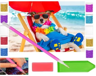 Haft diamentowy OBRAZ duży 40x30 PIES LUZAK NA PLAŻY zabawki kreatywne plastyczne - Zabawki kreatywne Haft diamentowy OBRAZ duży 40x30 PIES LUZAK NA PLAŻY zabawki kreatywne plastyczne - Zabawki kreatywne - miniaturka - grafika 1