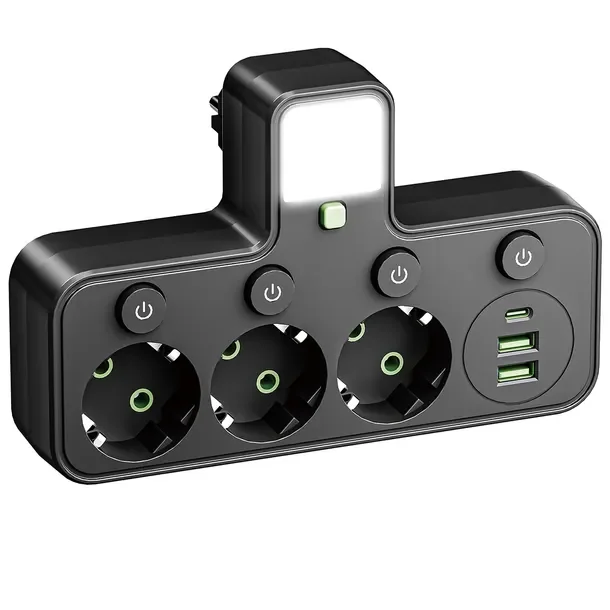 Przedłużacz Listwa Zasilająca Rozdzielacz Rozgałęźnik 230V 3x USB + Lampka