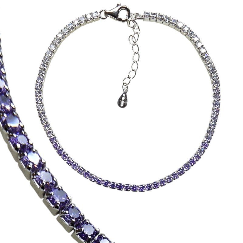 ankabizuteria.pl Bransoletka srebrna TENIS z fioletowo - białymi cyrk