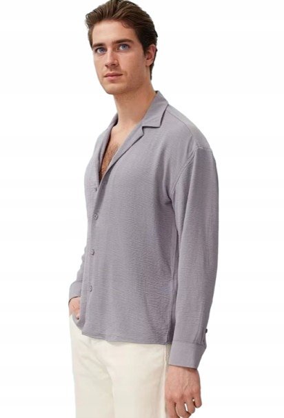 TRENDYOL SZARA KOSZULA CASUAL Z KOŁNIERZYKIEM I GUZIKAMI XL 5AA