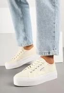 Trampki damskie - Beżowe Klasyczne Trampki na Grubej Podeszwie Maireli - miniaturka - grafika 1