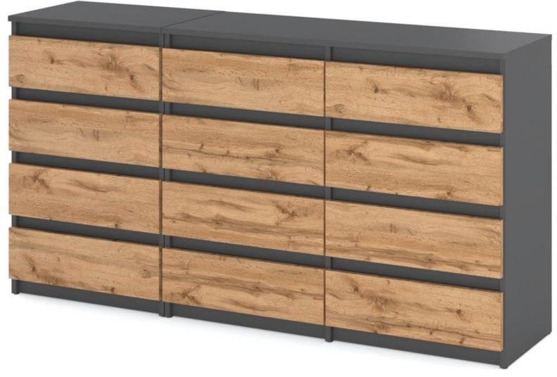Komoda 12 Szuflad Szafka Loft Młodzieżowa Do Salonu Szary Mat Dąb Wotan