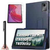 Etui do tabletów - Etui + Szkło do Lenovo Tab M11 10.95" TB330FU/TB330XU/TB331FC stojak pokrowiec obudowa z klapką na tablet Case Alogy Granatowe + Rysik Gratis - miniaturka - grafika 1