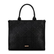 Torebki damskie - Pleciona damska shopperka słomkowa czarna - miniaturka - grafika 1