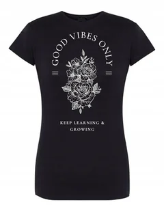 T-Shirt damski nadruk Good Vibes Only KWIATY r.L - Koszulki i topy damskie - miniaturka - grafika 1