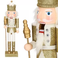 Ozdoby bożonarodzeniowe - Dziadek do orzechów 38 cm z berłem, ozdoba świąteczna, figurka drewniany żołnierzyk brokatowo złoty - miniaturka - grafika 1