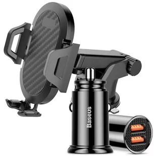 Uchwyt samochodowy 360 na szybę Alogy karbon czarny  +  Ładowarka Baseus Czarna - Uchwyty samochodowe do telefonów - miniaturka - grafika 1