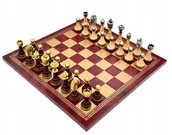 Gry planszowe - Włoska Szachownica Skóra Ekologiczna Złoto/Bordowy 33+Figury Metal/ Drewno - miniaturka - grafika 1