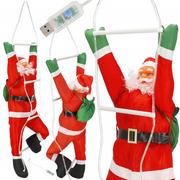 Ozdoby bożonarodzeniowe - Mikołaj na drabinie dekoracja świąteczna LED ciepła biel - miniaturka - grafika 1