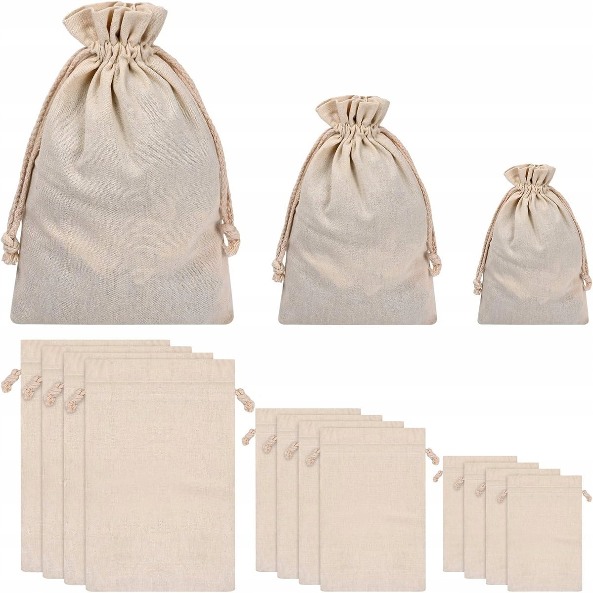 Worek bawełniany ze ściągaczem Na zakupy Zestaw 12 szt 3 rozmiary