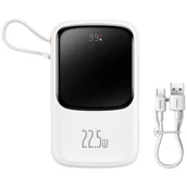 Powerbanki - Baseus Qpow Digital Display powerbank z szybkim ładowaniem 10000mAh 22,5W QC/PD/SCP/FCP z wbudowanym kablem USB-C biały - miniaturka - grafika 1