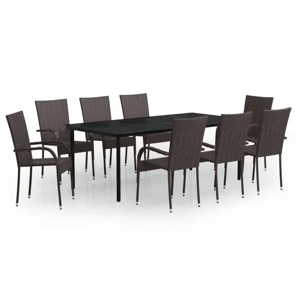 Zestaw Mebli Ogrodowych Rattan PE Brązowo-Czarny, Stół 200x100x74 cm, 8