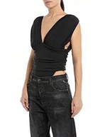 Body - Replay Damskie body bez rękawów slim fit, 098 BLACK, S - miniaturka - grafika 1