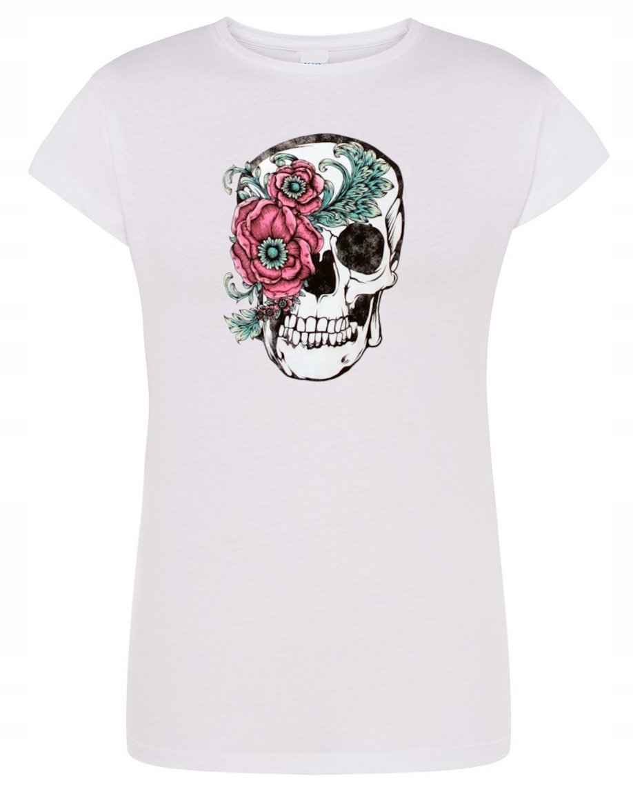 T-Shirt damski nadruk Czaszka z Kwiatami r.L