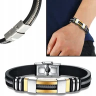 Bransolety męskie - CZARNA BRANSOLETA BRANSOLETKA ZŁOTA MĘSKA STAL SZLACHETNA 316L - miniaturka - grafika 1