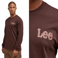 Koszulki męskie - Lee LS Arabica BRĄZOWA BAWEŁNIANA KOSZULKA DŁUGI RĘKAW LONG SLEEVE LOGO M - miniaturka - grafika 1