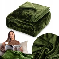 Koce - Koc 160x200 akrylowy jednolity ciepły GRUBY pled na łóżko YASEMIN zielony - miniaturka - grafika 1