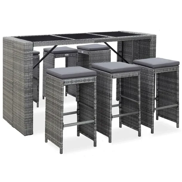 Zestaw mebli barowych Polirattan 185x80x110 szary/antracyt
