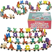 Kolejki i akcesoria - Nobo Kids, Drewniany Pociąg Kolejka Alfabet 26 Wagony Literki - miniaturka - grafika 1