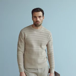 Reserved Sweter ze strukturalnym splotem - Beżowy - Swetry męskie - miniaturka - grafika 1