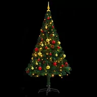 Choinki - vidaXL vidaXL Sztuczna choinka z bombkami i lampkami LED, zielona, 150 cm - miniaturka - grafika 1