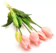 Sztuczne kwiaty - Tulipany silikonowe jak żywe różowe jasne bukiet 5 sztuk gumowe 39 cm - miniaturka - grafika 1