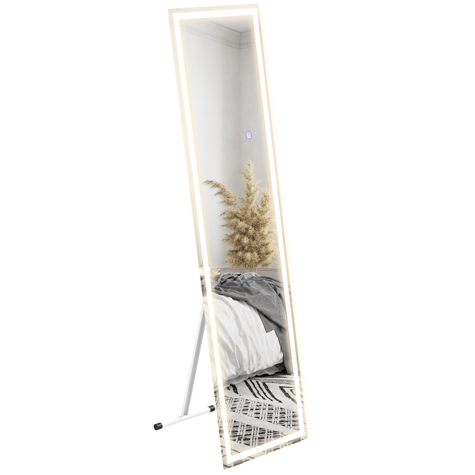 HOMCOM Pełnowymiarowe lustro, lustro stojące 40 x 150 cm, lustro ścienne z oświetleniem LED, podświetlane lustro z 3 kolorami światła, dotykowe, do salonu, sypialni, białe
