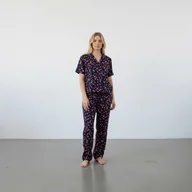 Piżamy damskie - Piżama z wiskozy elegancka piżama w owoce długa - miniaturka - grafika 1