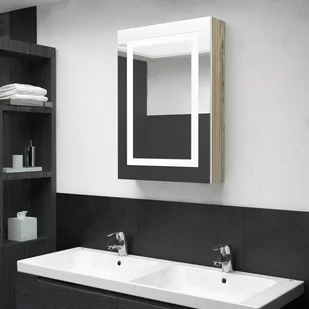 Szafka łazienkowa z lustrem i LED, biel i dąb, 50x13x70 cm - Szafki RTV - miniaturka - grafika 1