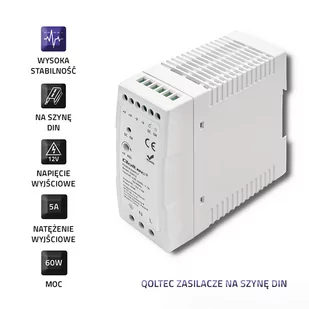 Qoltec Zasilacz Na Szynę Din 60W 12V 5A Biały Slim - Pozostałe akcesoria sieciowe - miniaturka - grafika 4