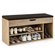 Szafki na buty - Ławka na buty COSTWAY z siedziskiem, półką i schowkiem, 104 x 30 x 48 cm, półka na buty, szafka na buty na zawiasach, natura - miniaturka - grafika 1
