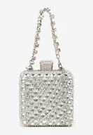 Torebki damskie - Srebrna Biżuteryjna Torebka Wieczorowa Vices z Rączką i Łańcuszkiem na Ramię Fesavera - miniaturka - grafika 1
