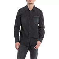 Koszule męskie - Replay męska koszula jeansowa, 099 Black Delavè, L - miniaturka - grafika 1