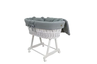 Wiklinowy kosz Mojżesza AMELIA biały z pościelą muślinową khaki. - Łóżeczka i kojce - miniaturka - grafika 1