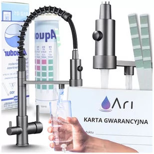 Bateria Kuchenna Trójdrożna z Obrotową Wyciąganą Wylewką Kran Do Kuchni Filtr SOLID SPRING - GRAFIT - Baterie kuchenne Bateria Kuchenna Trójdrożna z Obrotową Wyciąganą Wylewką Kran Do Kuchni Filtr SOLID SPRING - GRAFIT - Baterie kuchenne - miniaturka - grafika 1