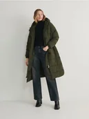 Płaszcze damskie - Reserved - Płaszcz z wiązanym paskiem - zielony - miniaturka - grafika 1