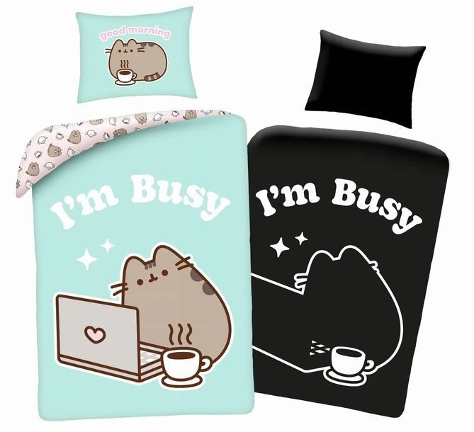 Pościel Świecąca w ciemności 160x200 Pusheen Kotek Zielona