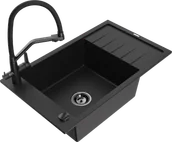 Zlewozmywaki z baterią - Mexen Elias zlewozmywak granitowy 1-komorowy z ociekaczem i baterią kuchenną Duo, czarny - 6511-77-671701-70-B - miniaturka - grafika 1