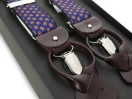 Paski - Granatowe szelki do spodni z brązową skórą - geometryczny wzór G73 - miniaturka - grafika 1