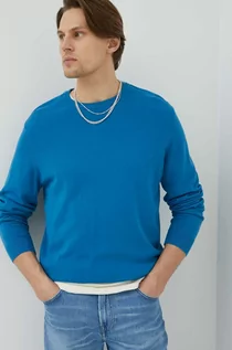 Swetry męskie - Wrangler sweter bawełniany kolor niebieski lekki - grafika 1