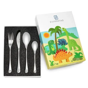 Sztućce dla dzieci z grawerem zestaw dinozaury | Rozmiar: 160x169x160x141 mm | SKU: ZV6833070 - Sztućce dla dzieci - miniaturka - grafika 1
